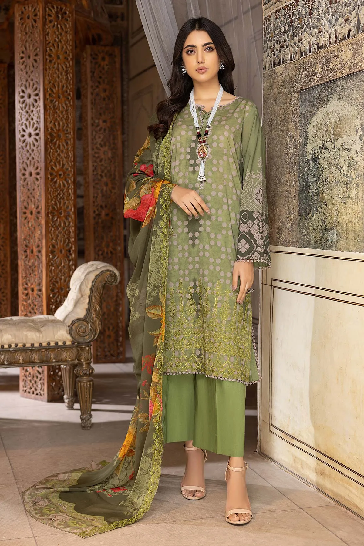 3-Pc Charizma Unstitched Lawn Suit With Embroidered Chiffon Dupatta CC23-13