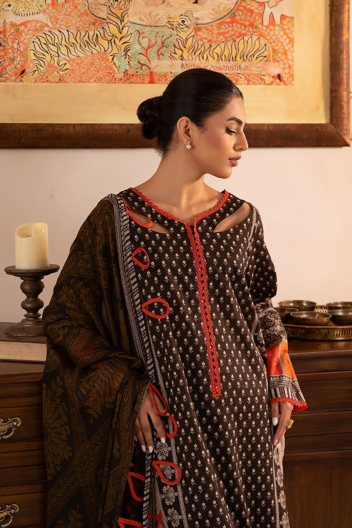 3-PC Unstitched Printed Lawn Shirt with Chiffon Dupatta and Trouser CP4-29