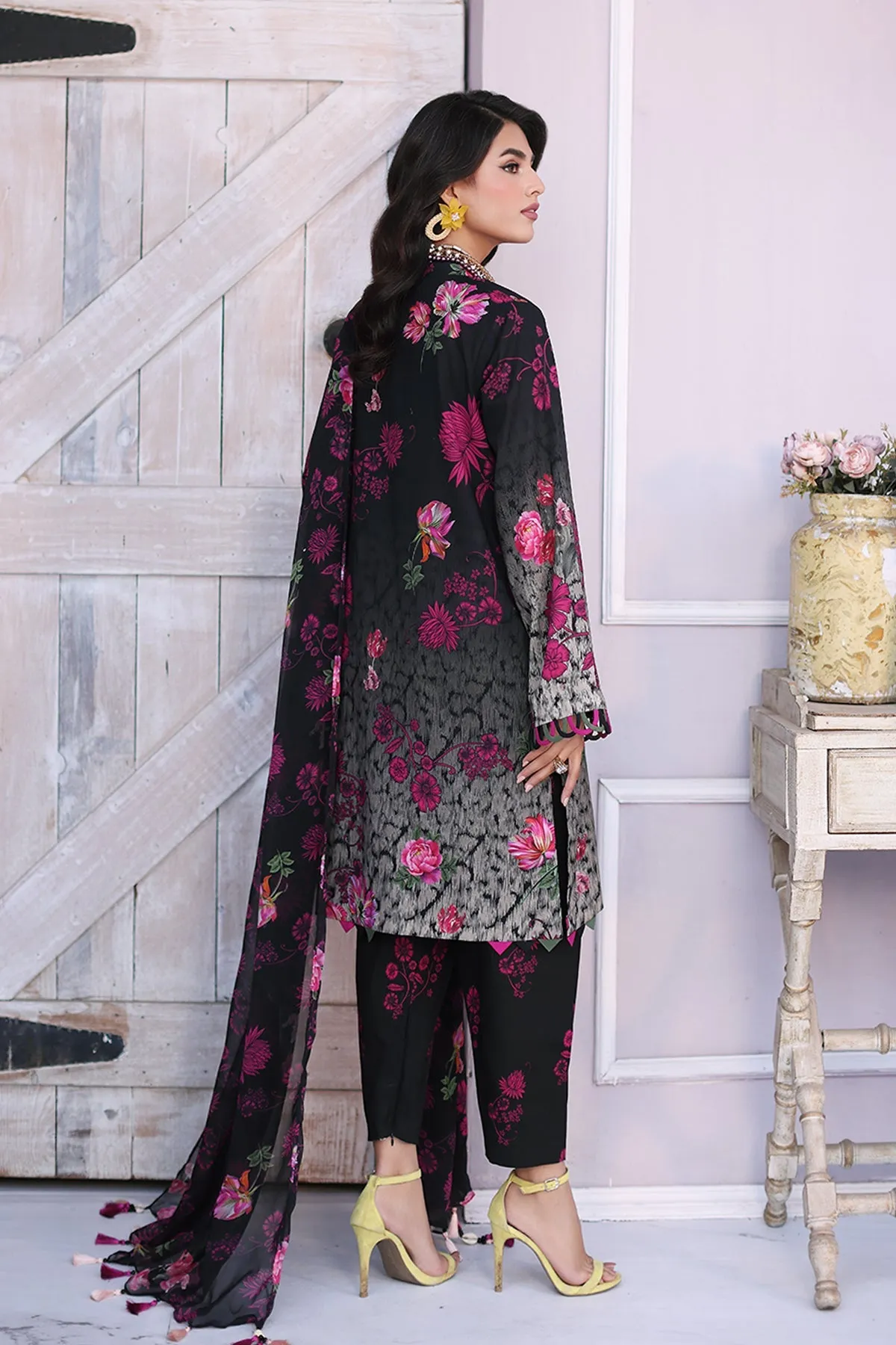 3-PC Unstitched Printed Lawn Shirt with Chiffon Dupatta and Trouser CPS4-06