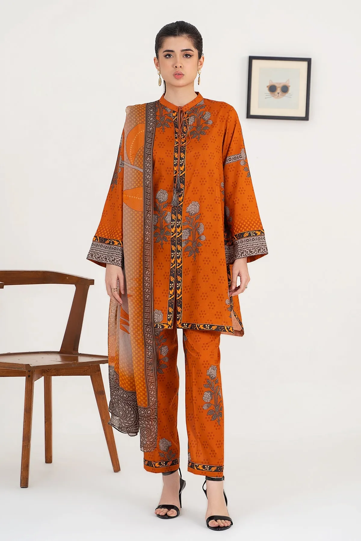 3-PC Unstitched Printed Lawn Shirt with Chiffon Dupatta and Trouser CPS4-09