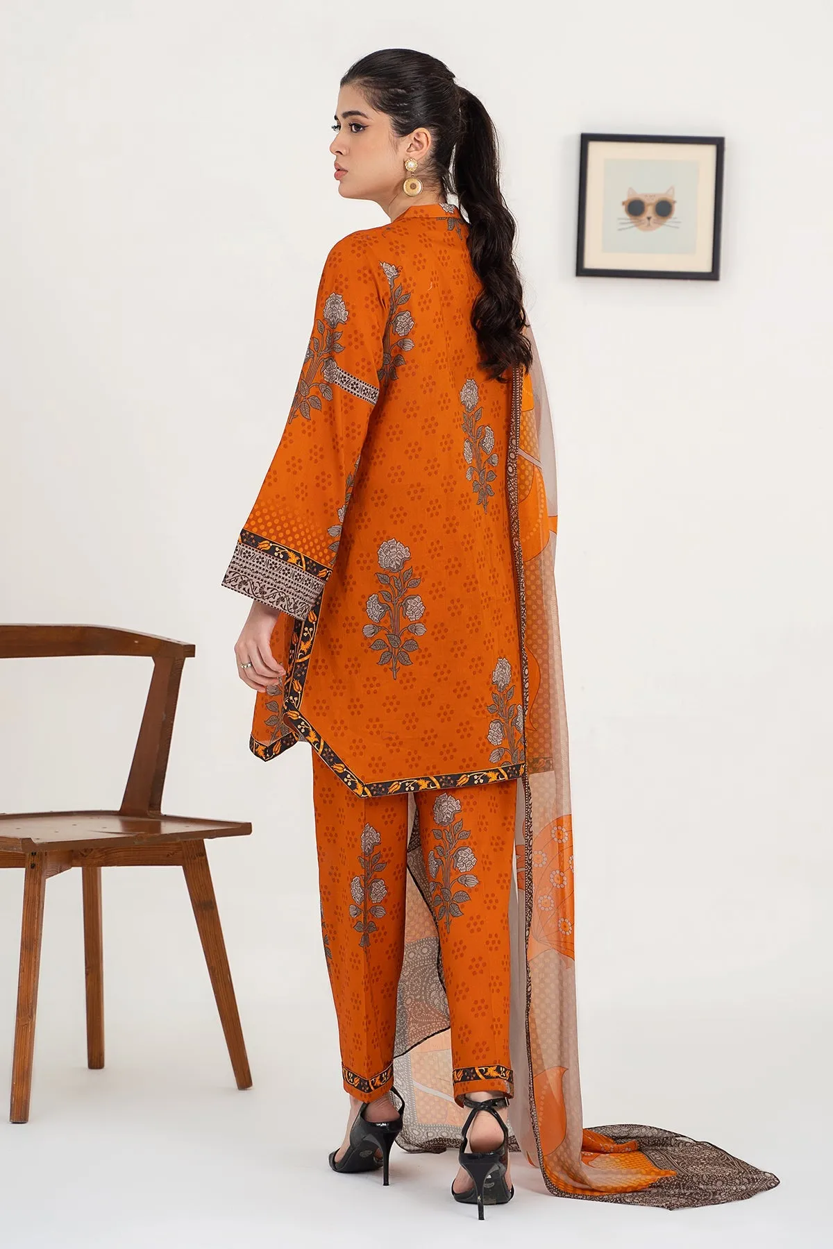 3-PC Unstitched Printed Lawn Shirt with Chiffon Dupatta and Trouser CPS4-09