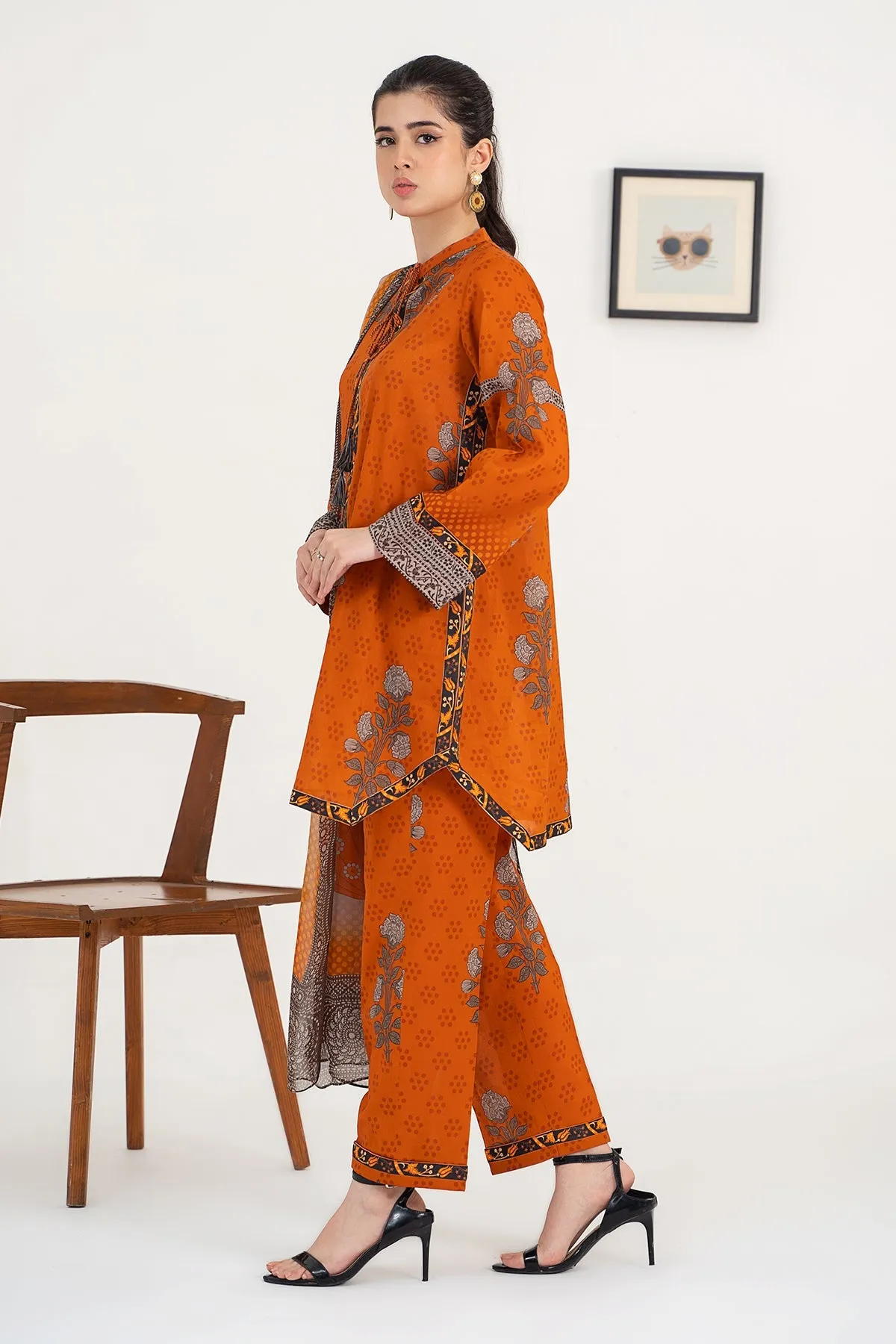 3-PC Unstitched Printed Lawn Shirt with Chiffon Dupatta and Trouser CPS4-09