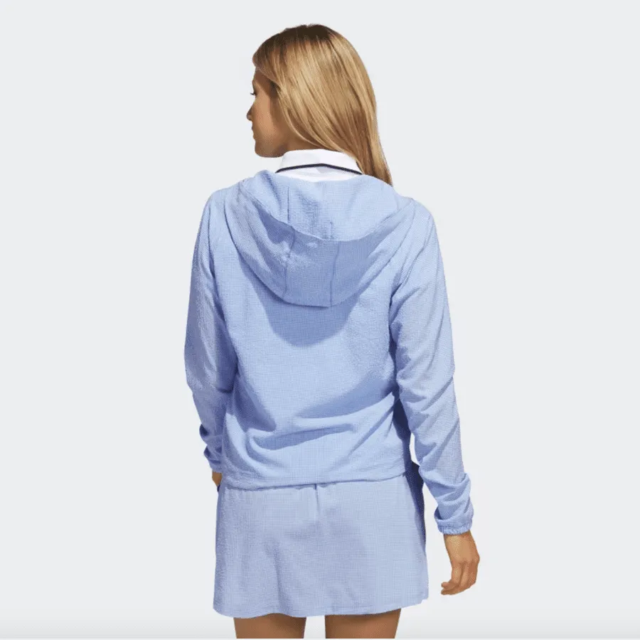 Adidas Ladies Seersucker 1/4-Zip Golf Hoodie - Blue