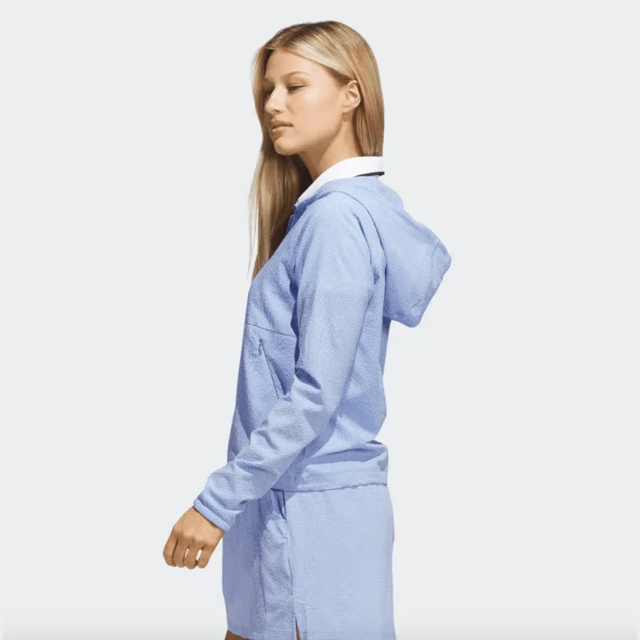 Adidas Ladies Seersucker 1/4-Zip Golf Hoodie - Blue