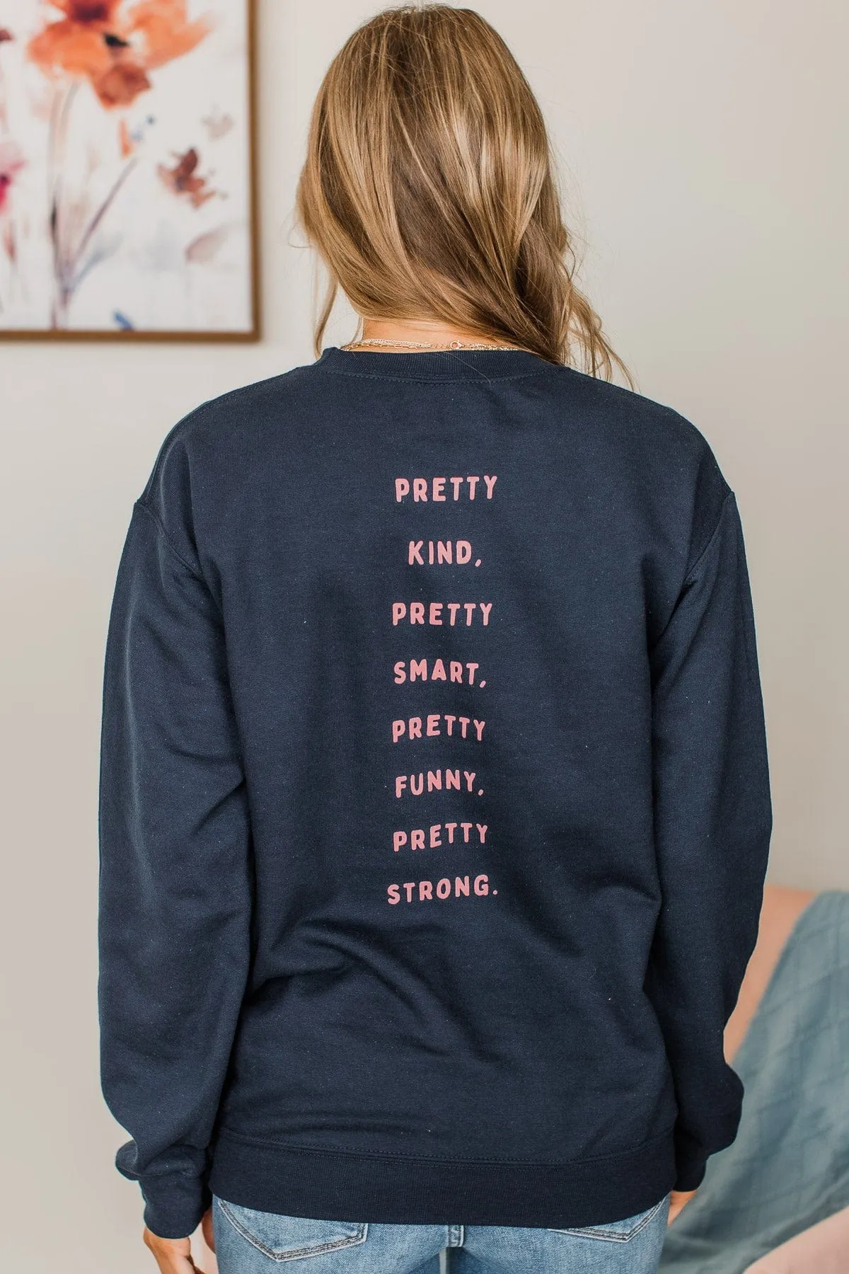 Aim To Be Pretty Crew Neck Pullover- Navy