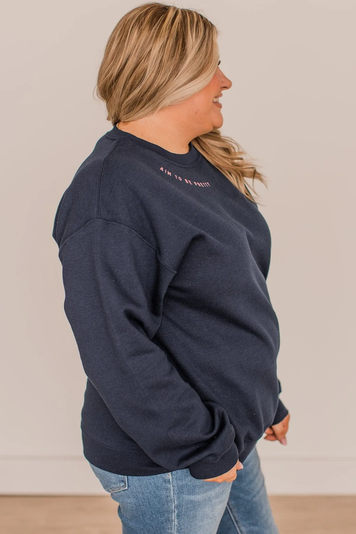 Aim To Be Pretty Crew Neck Pullover- Navy