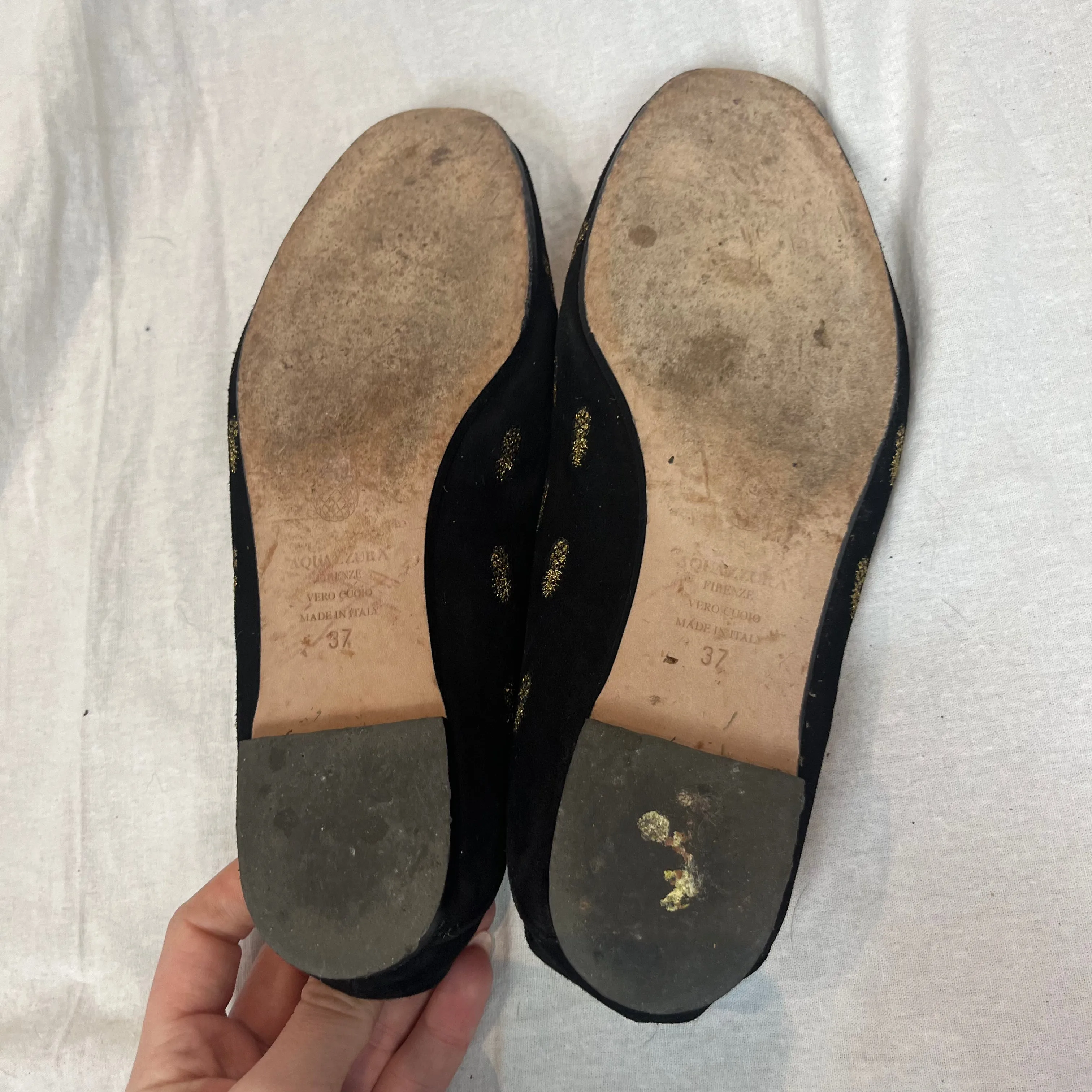 Aquazzura Black Suede Pineapple Embroidered Flats 37