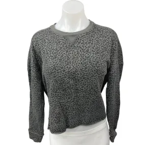 ATM Gray Leopard Animal Print Crew Neck Crop Pullover Sweatshirt Sweater Top S