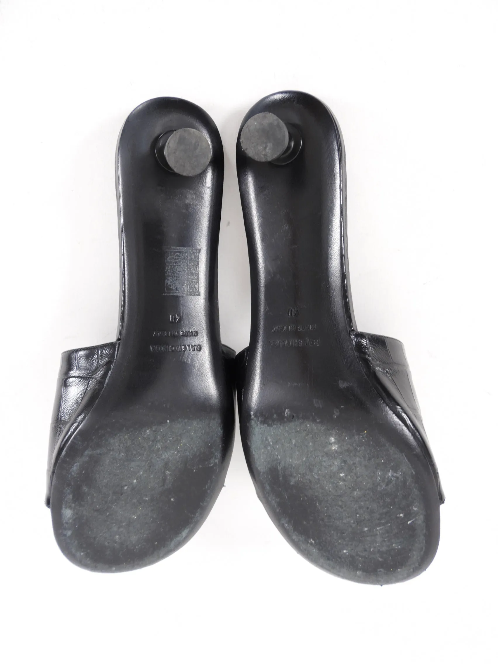 Balenciaga Black Embossed Leather BB Mules - 40