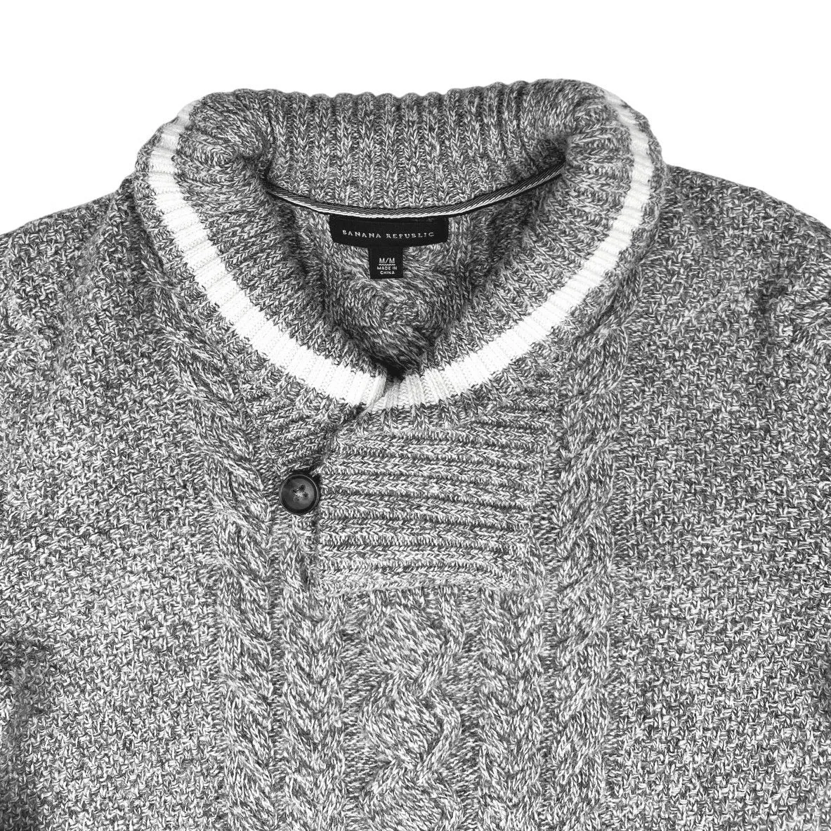 Banana Republic Men's Gray Lambs Wool Cable Knit Collar Pullover Sweater Top M