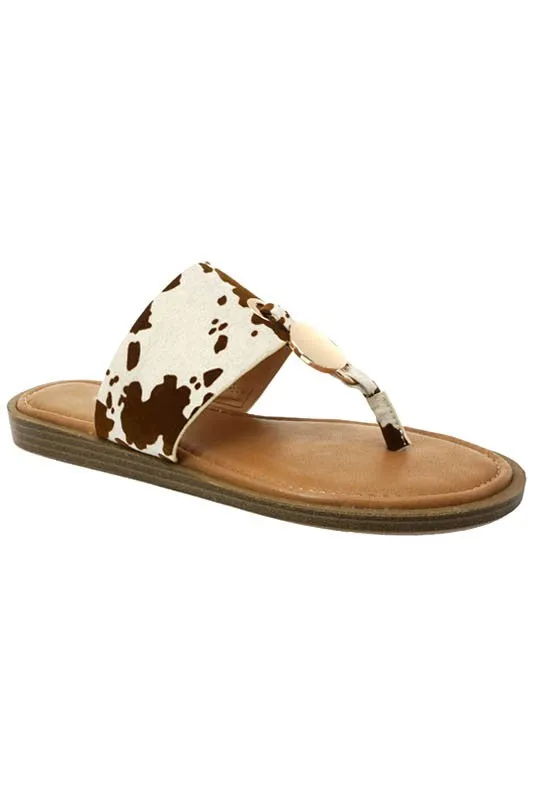 Beige Cow Flip Flops (A)