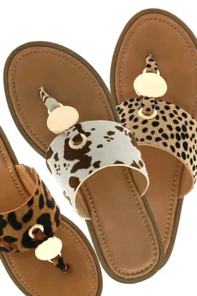 Beige Cow Flip Flops (A)