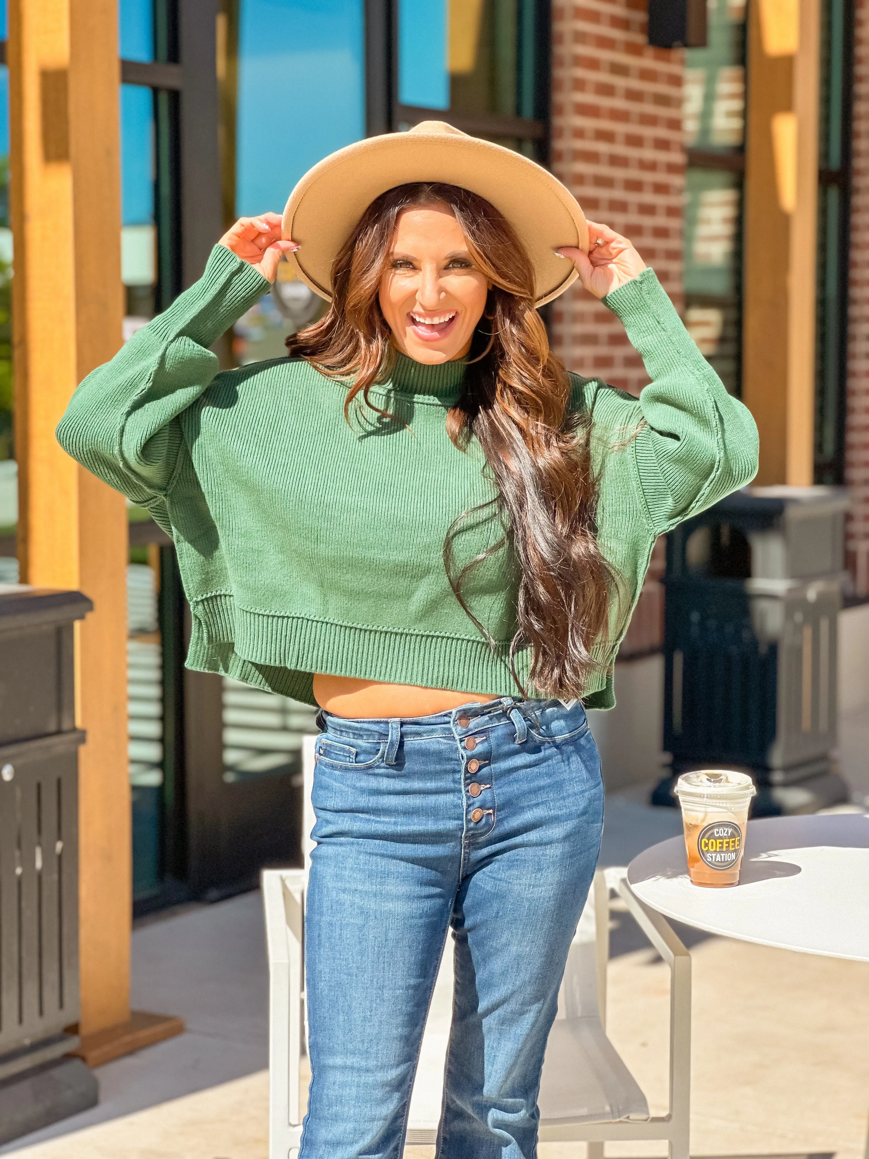 Best Of Intentions Cropped Sweater - Dark Green