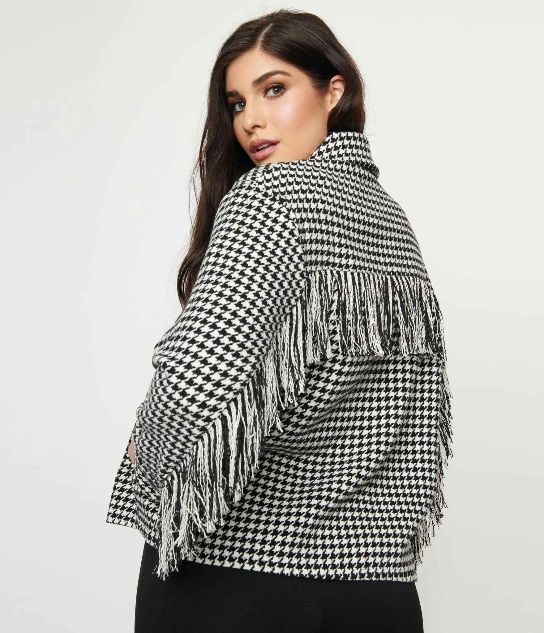 Black & White Houndstooth Fringe Jacket