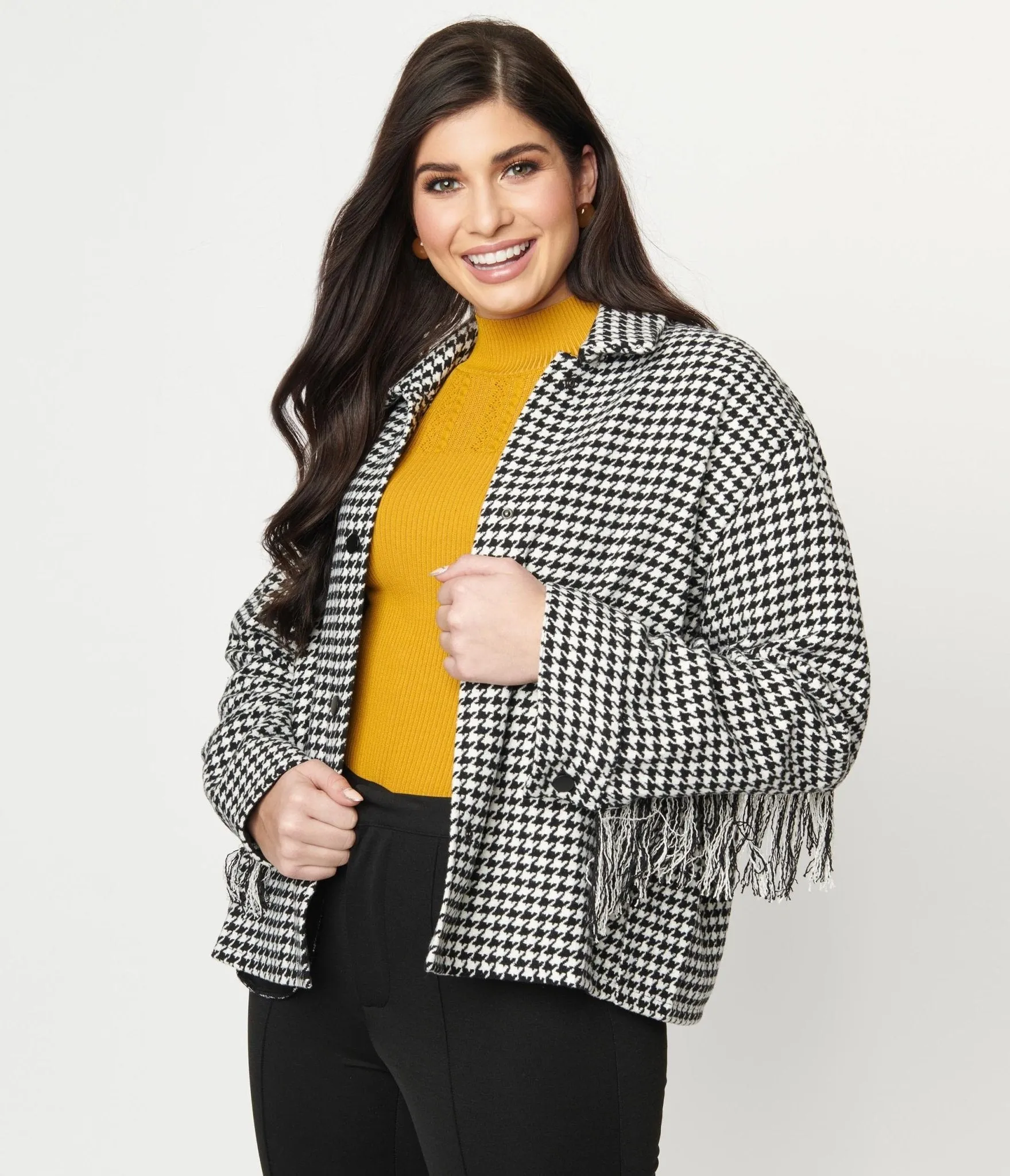 Black & White Houndstooth Fringe Jacket