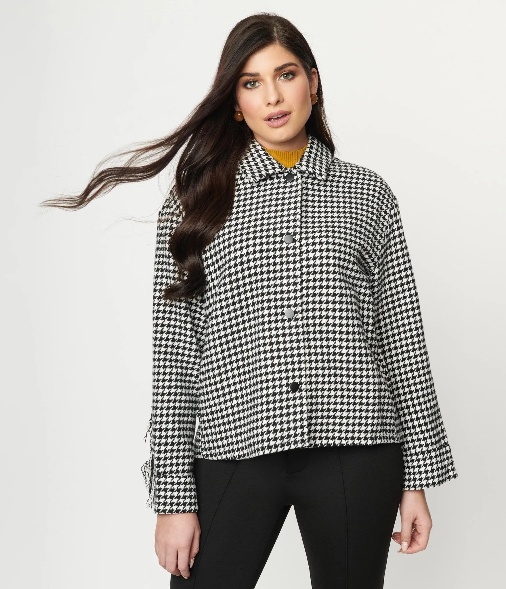 Black & White Houndstooth Fringe Jacket