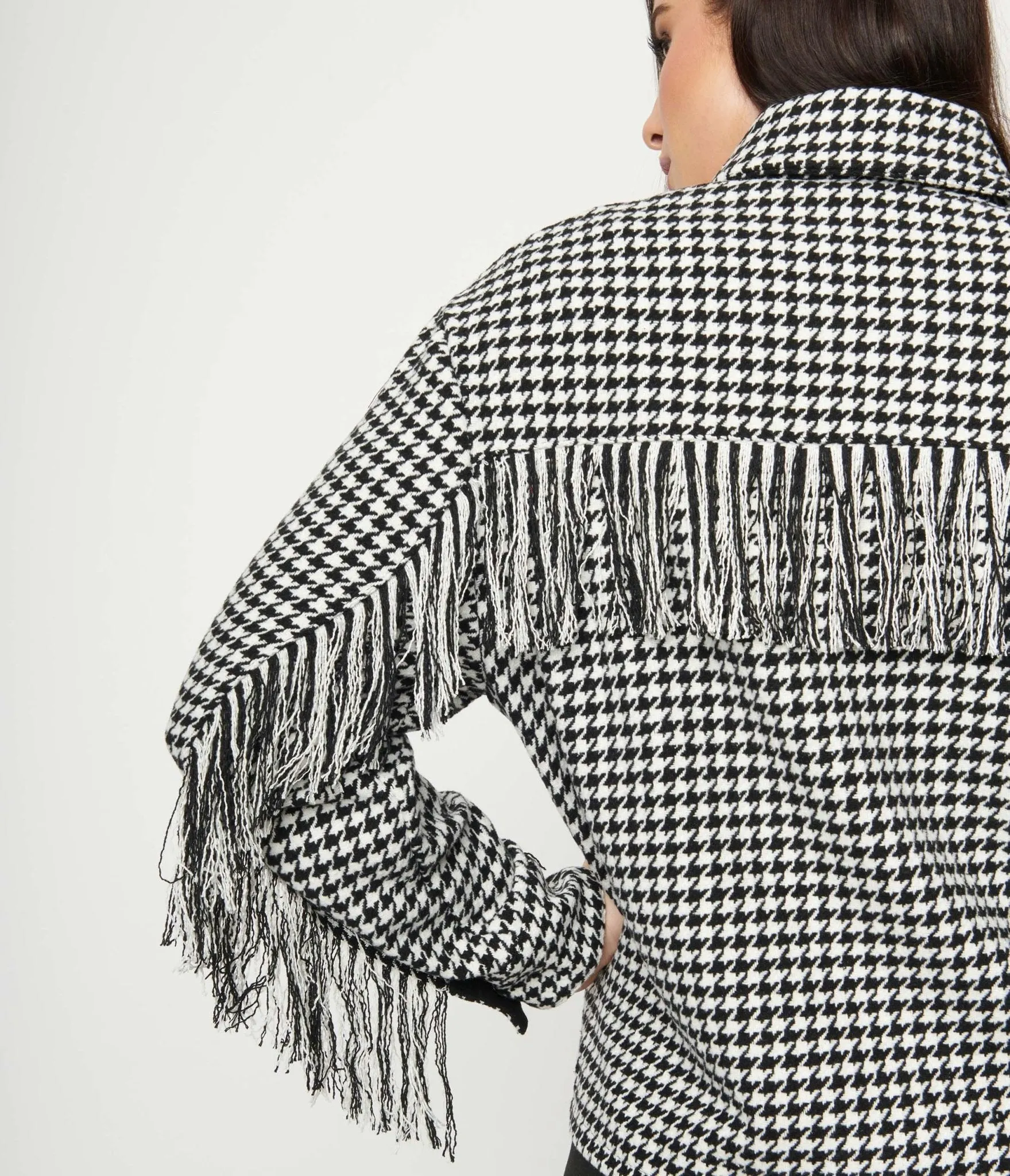 Black & White Houndstooth Fringe Jacket