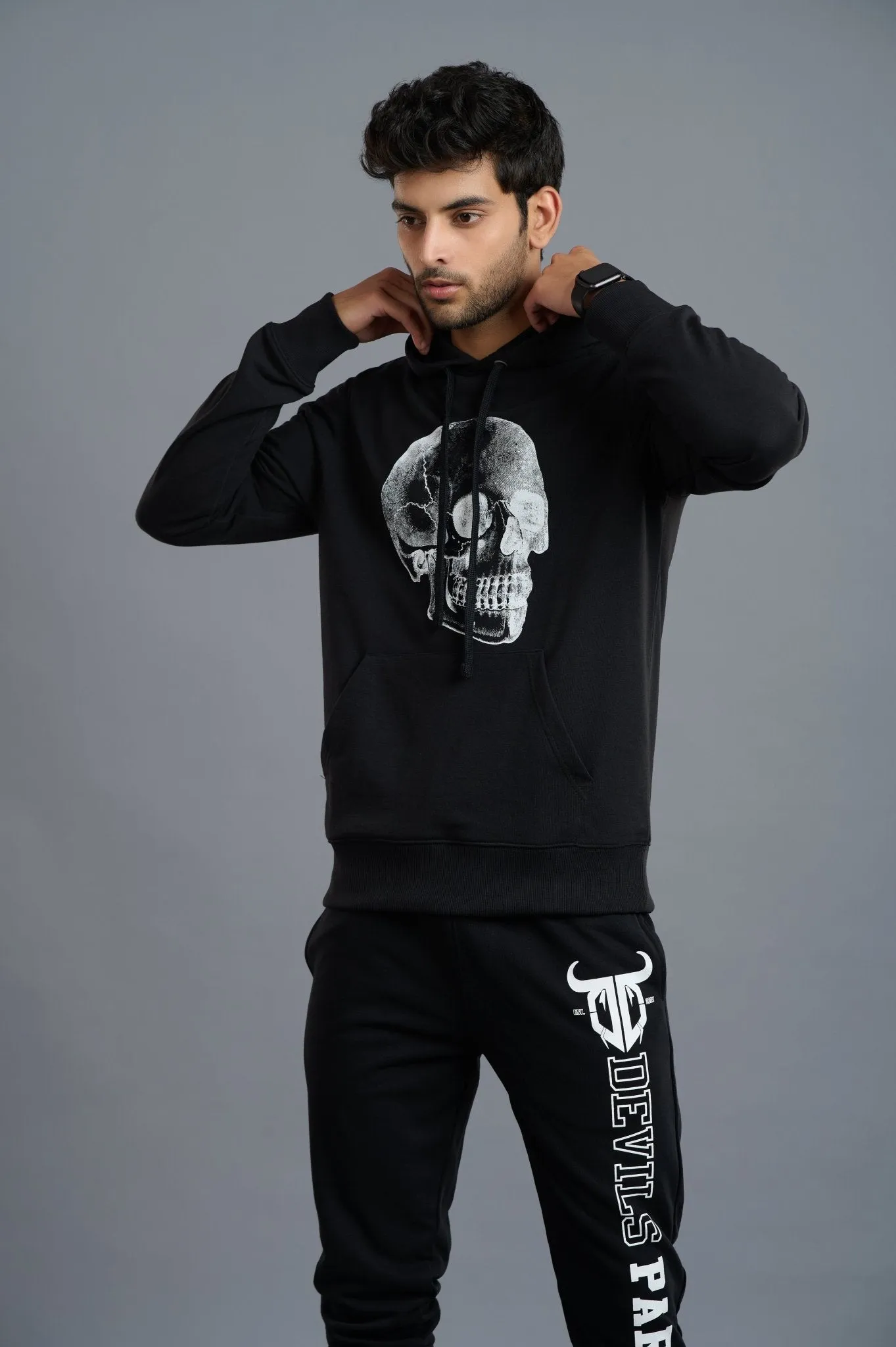 Black & White Skull Printed Hoodie for Men