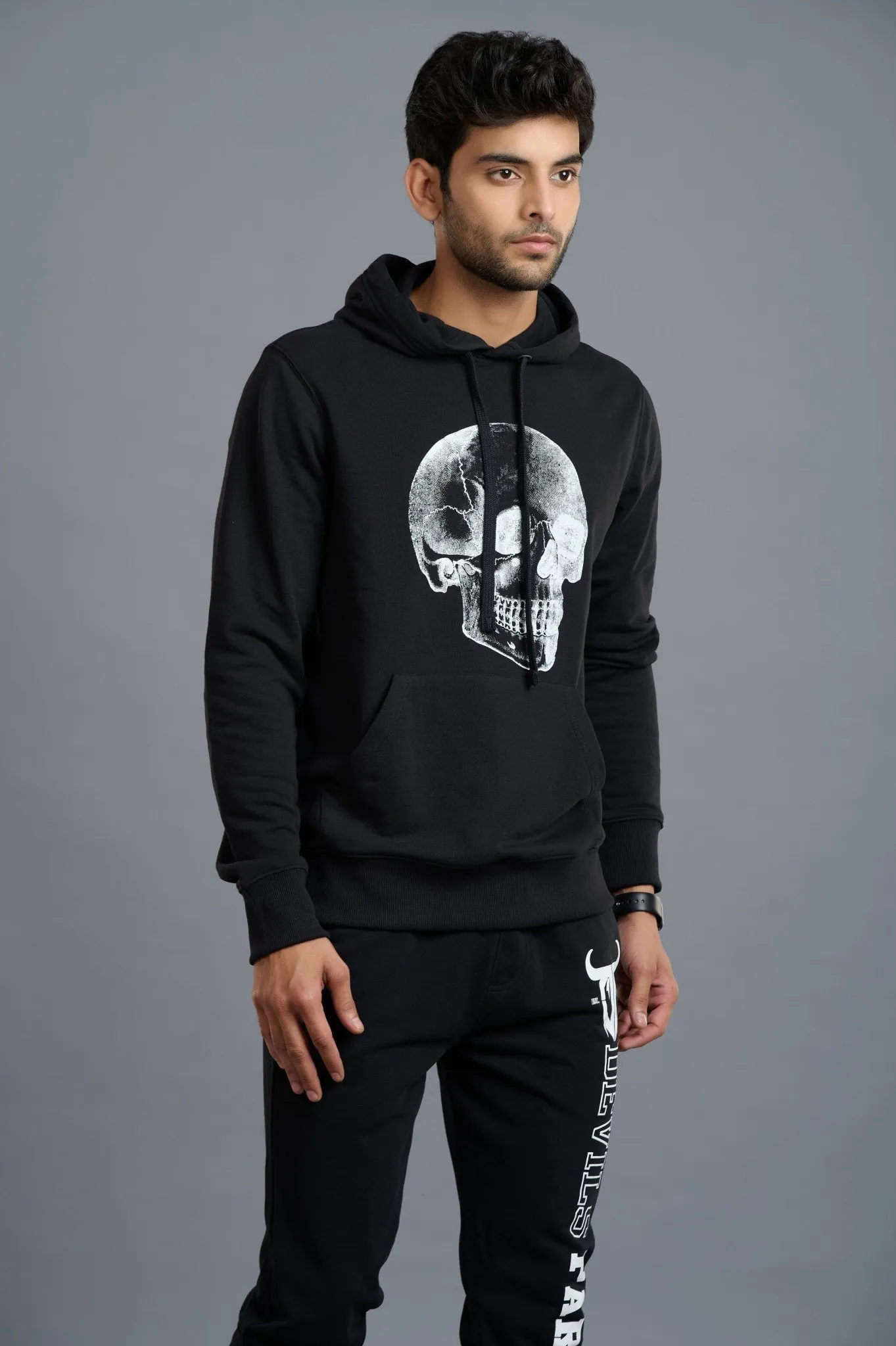 Black & White Skull Printed Hoodie for Men