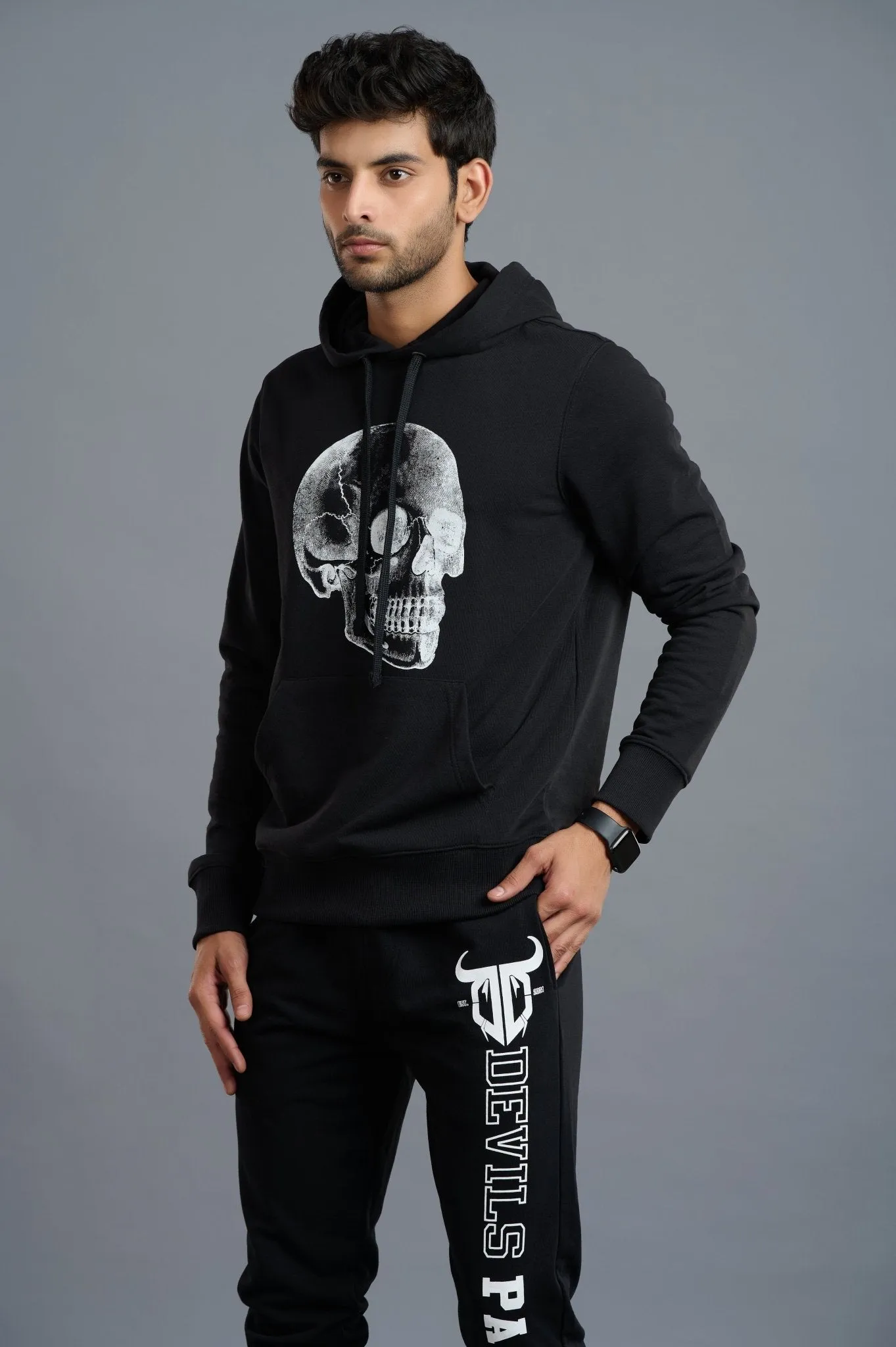 Black & White Skull Printed Hoodie for Men