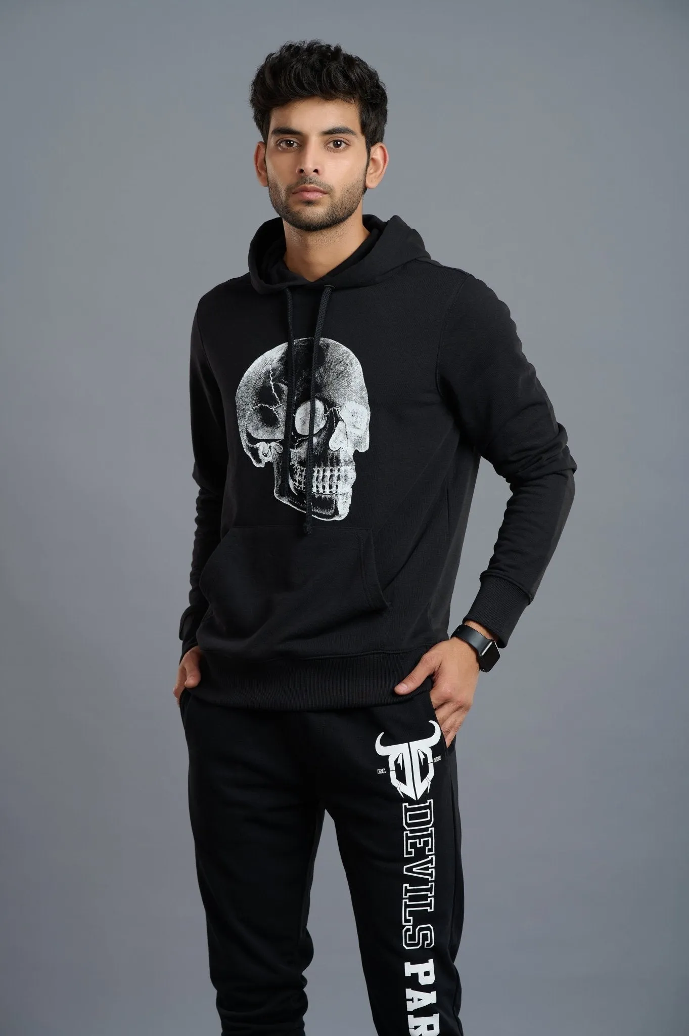 Black & White Skull Printed Hoodie for Men