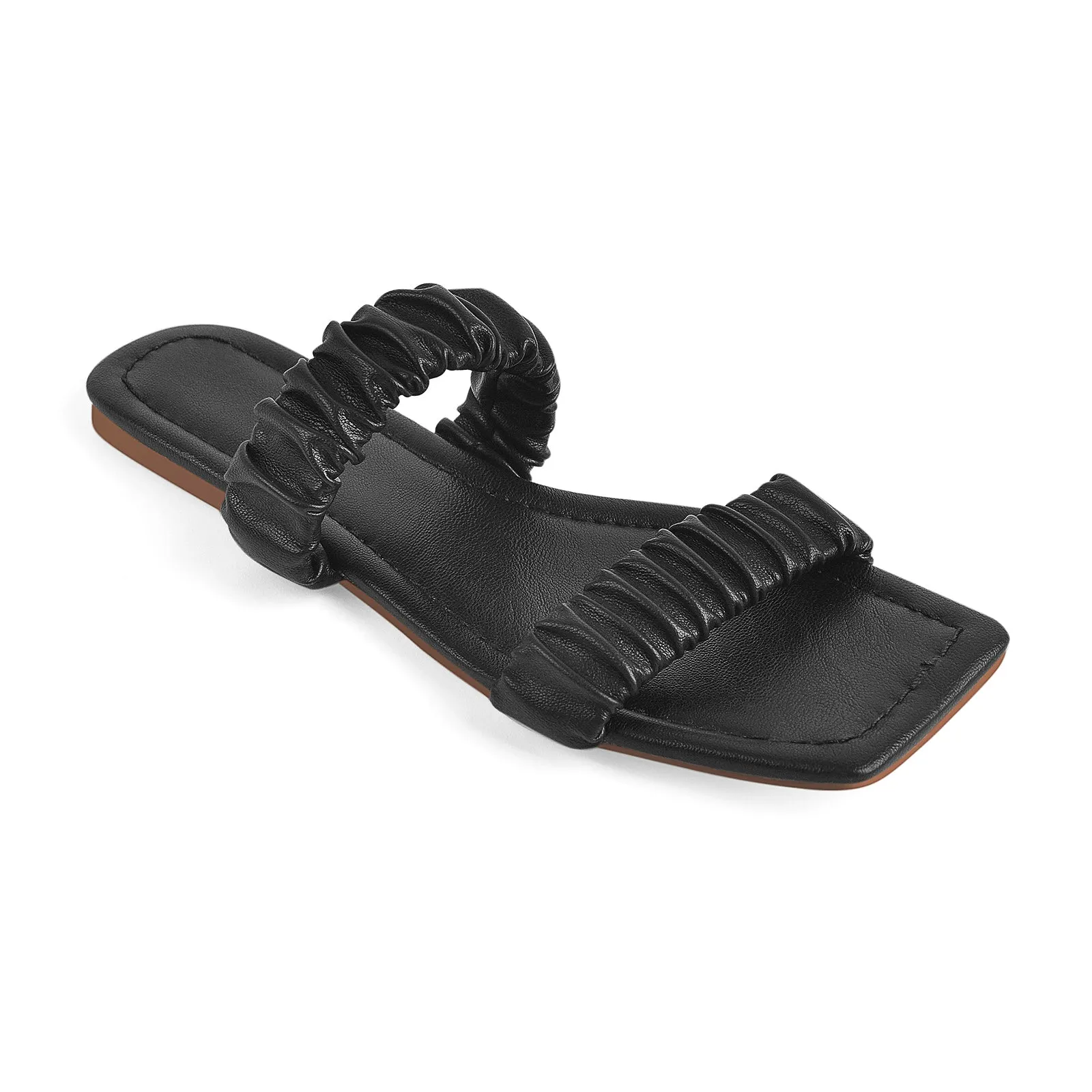 Black Elastic Flat Sandals Mules