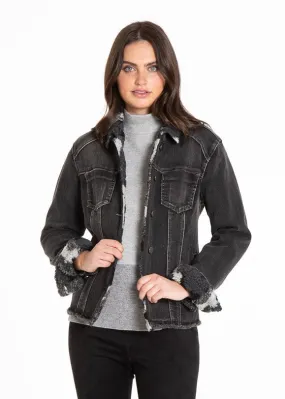 Black Jean Jacket w/ Sherpa