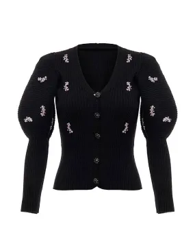 Black Knit Beaded Cardigan