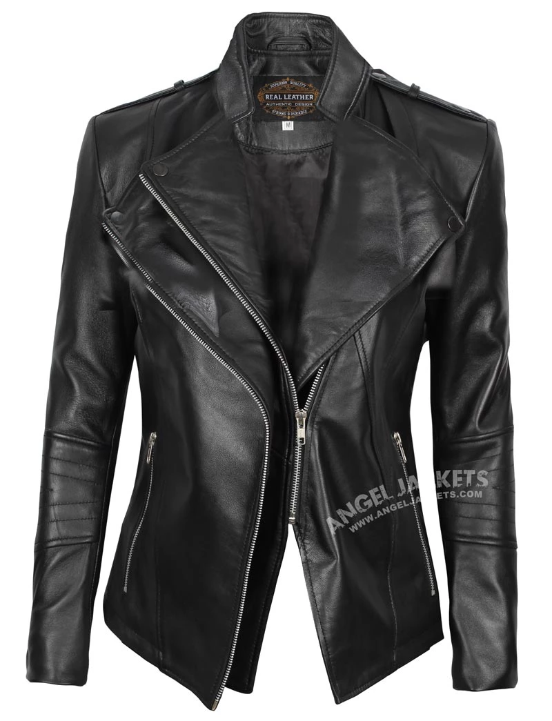 Black Slim Fit Leather Jacket for Women - Low Stock