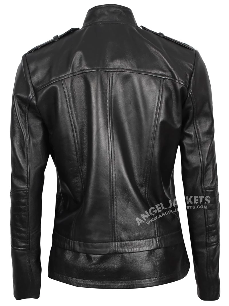 Black Slim Fit Leather Jacket for Women - Low Stock