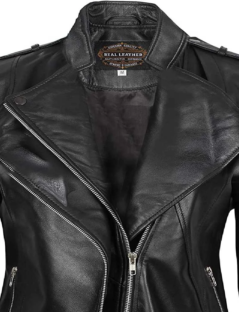 Black Slim Fit Leather Jacket for Women - Low Stock