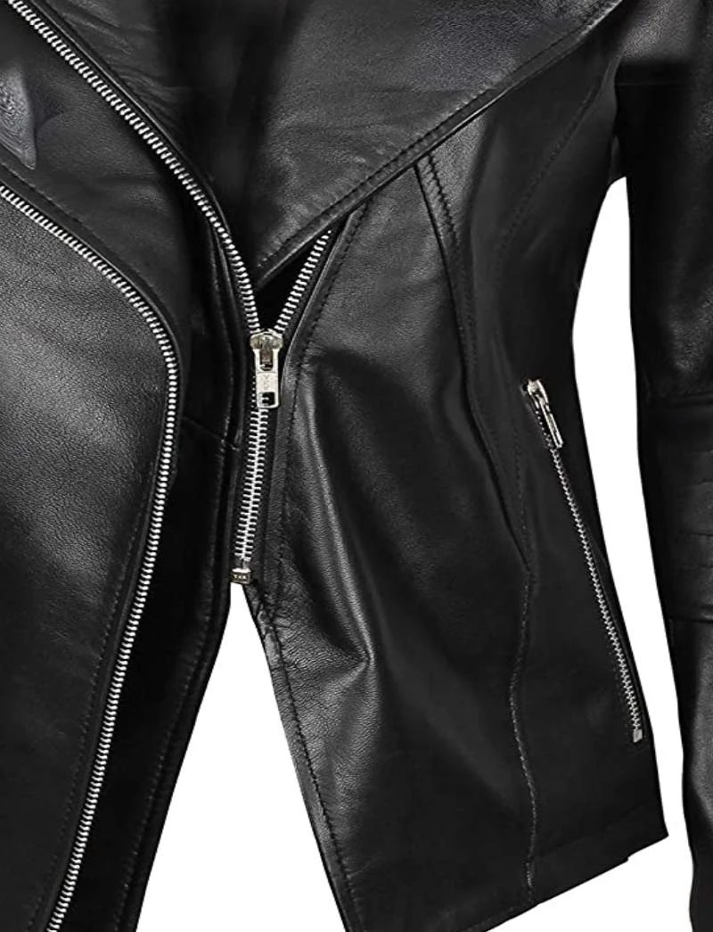 Black Slim Fit Leather Jacket for Women - Low Stock