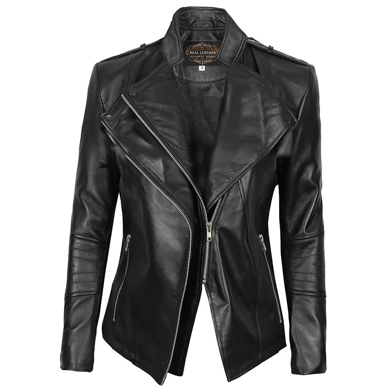 Black Slim Fit Leather Jacket for Women - Low Stock