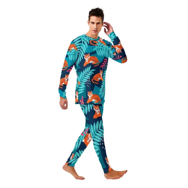 Blue Mens Tiger Print Pajamas