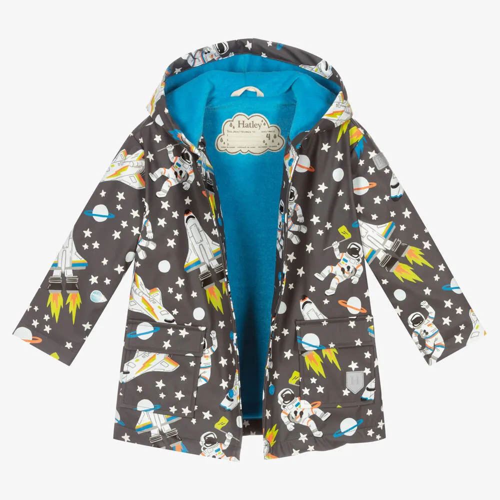 Boys Grey Outer Space Raincoat