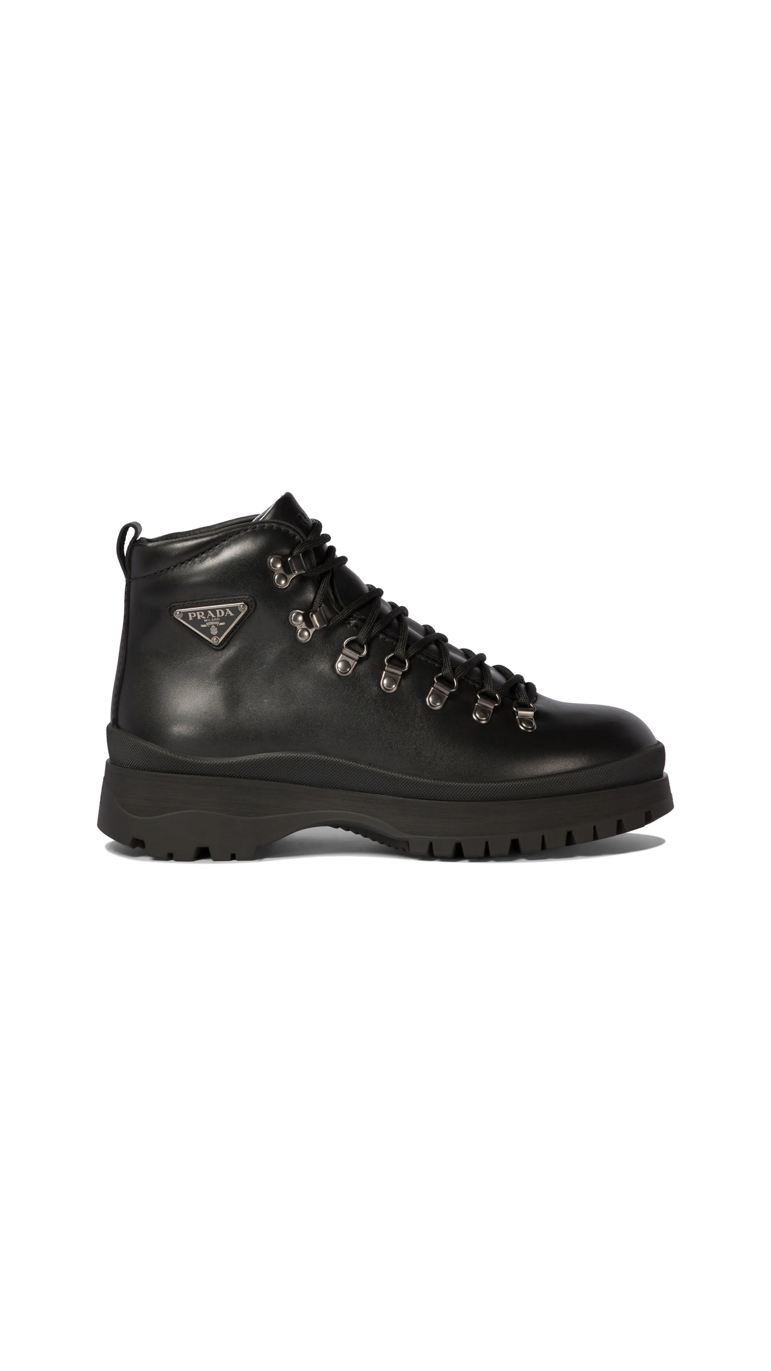 Brushed Leather Lace-Up Boots - Black