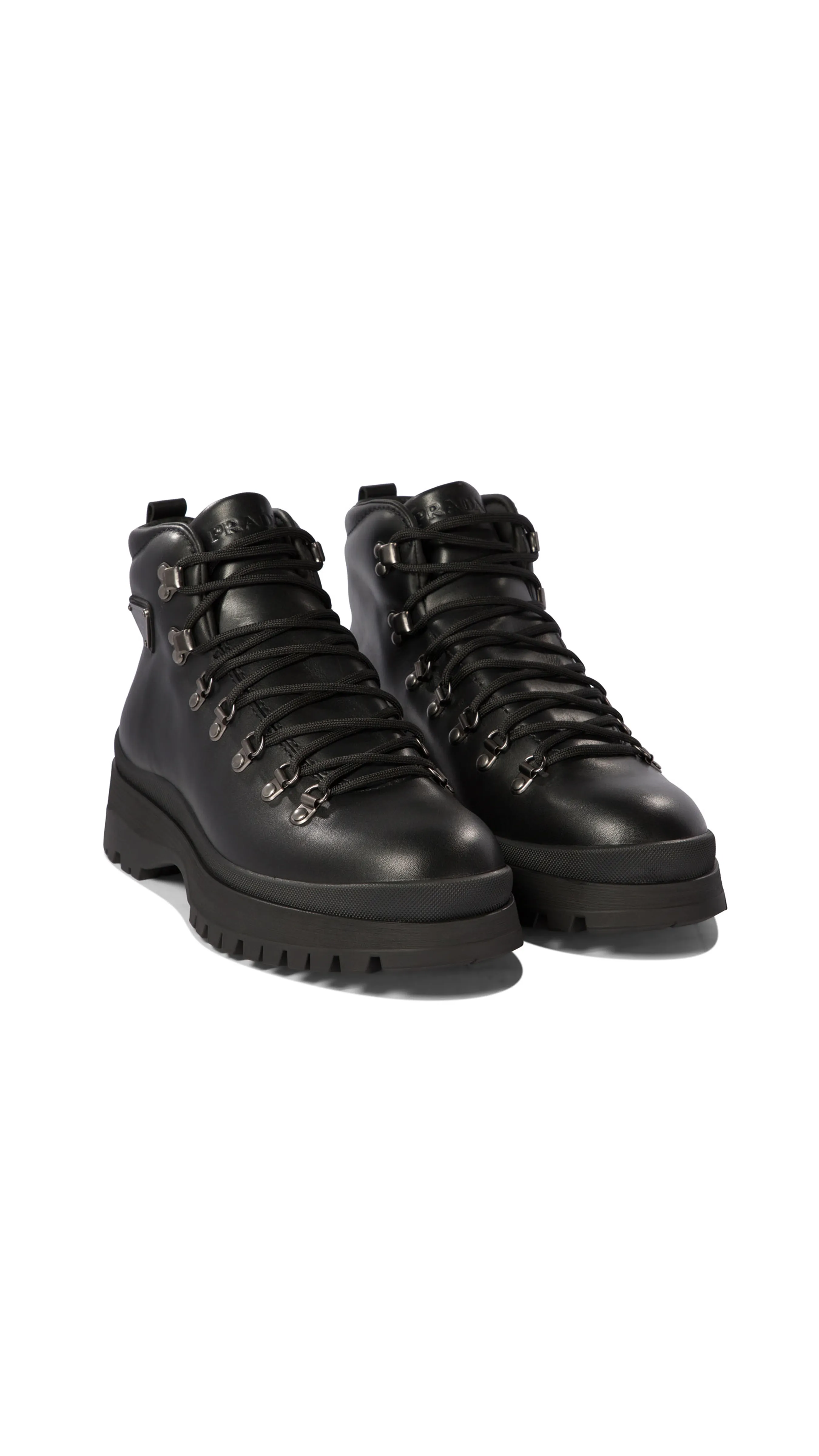 Brushed Leather Lace-Up Boots - Black