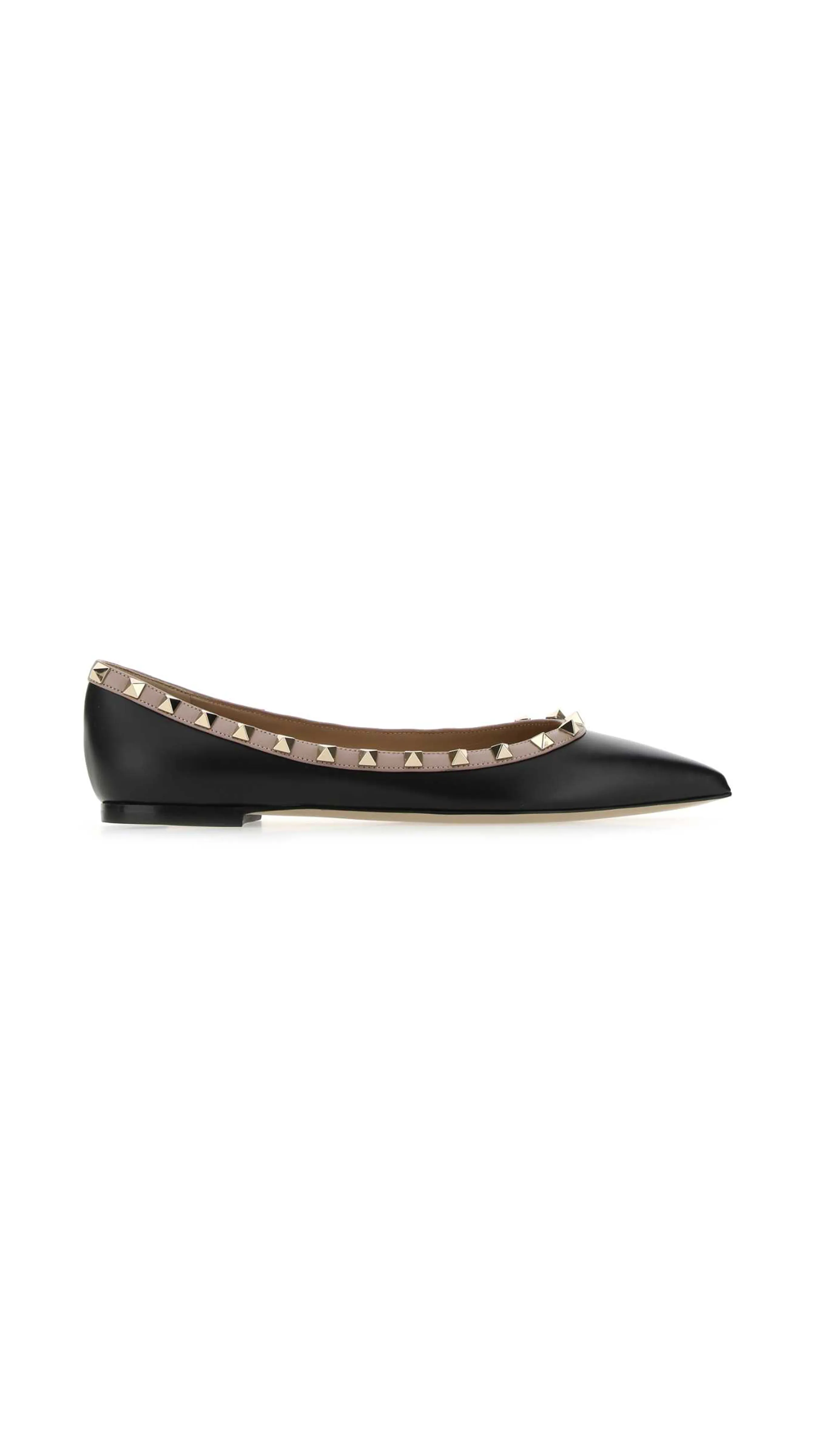 Calfskin Rockstud Ballet Flat - Black/Poudre