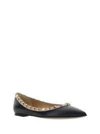 Calfskin Rockstud Ballet Flat - Black/Poudre