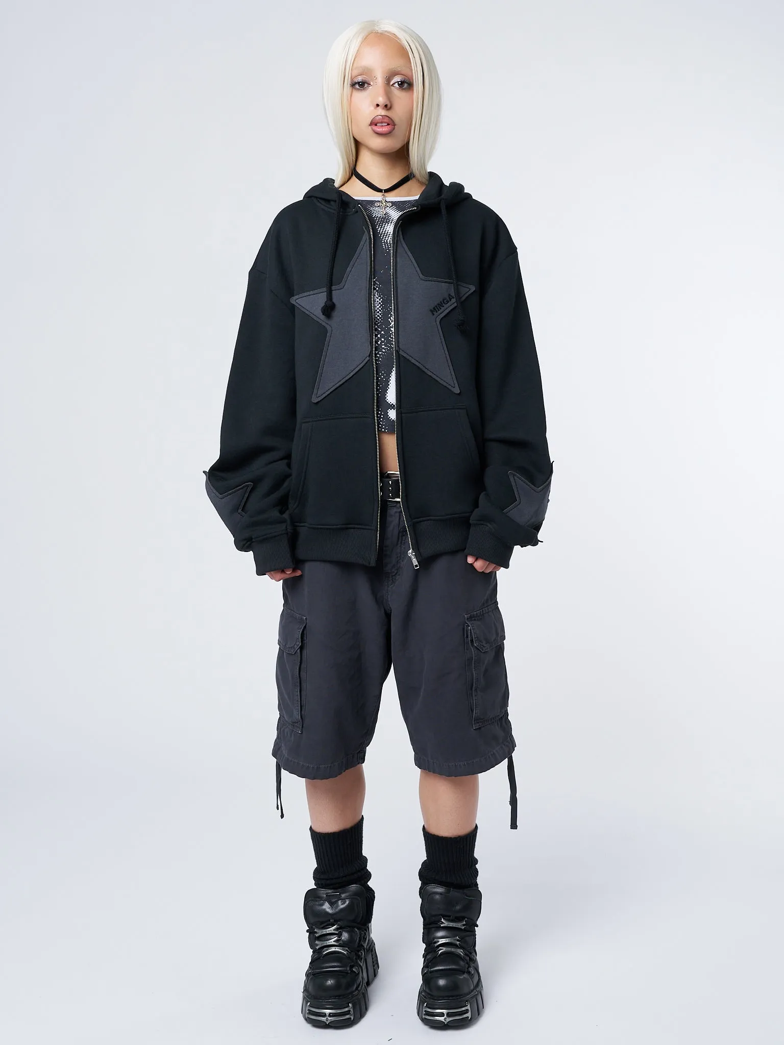 Celeste Star Oversized Black Zip Up Hoodie