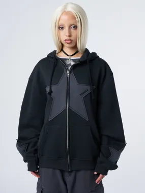 Celeste Star Oversized Black Zip Up Hoodie