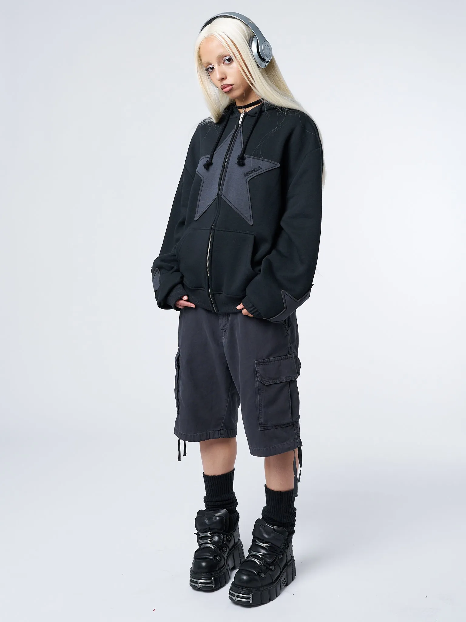 Celeste Star Oversized Black Zip Up Hoodie