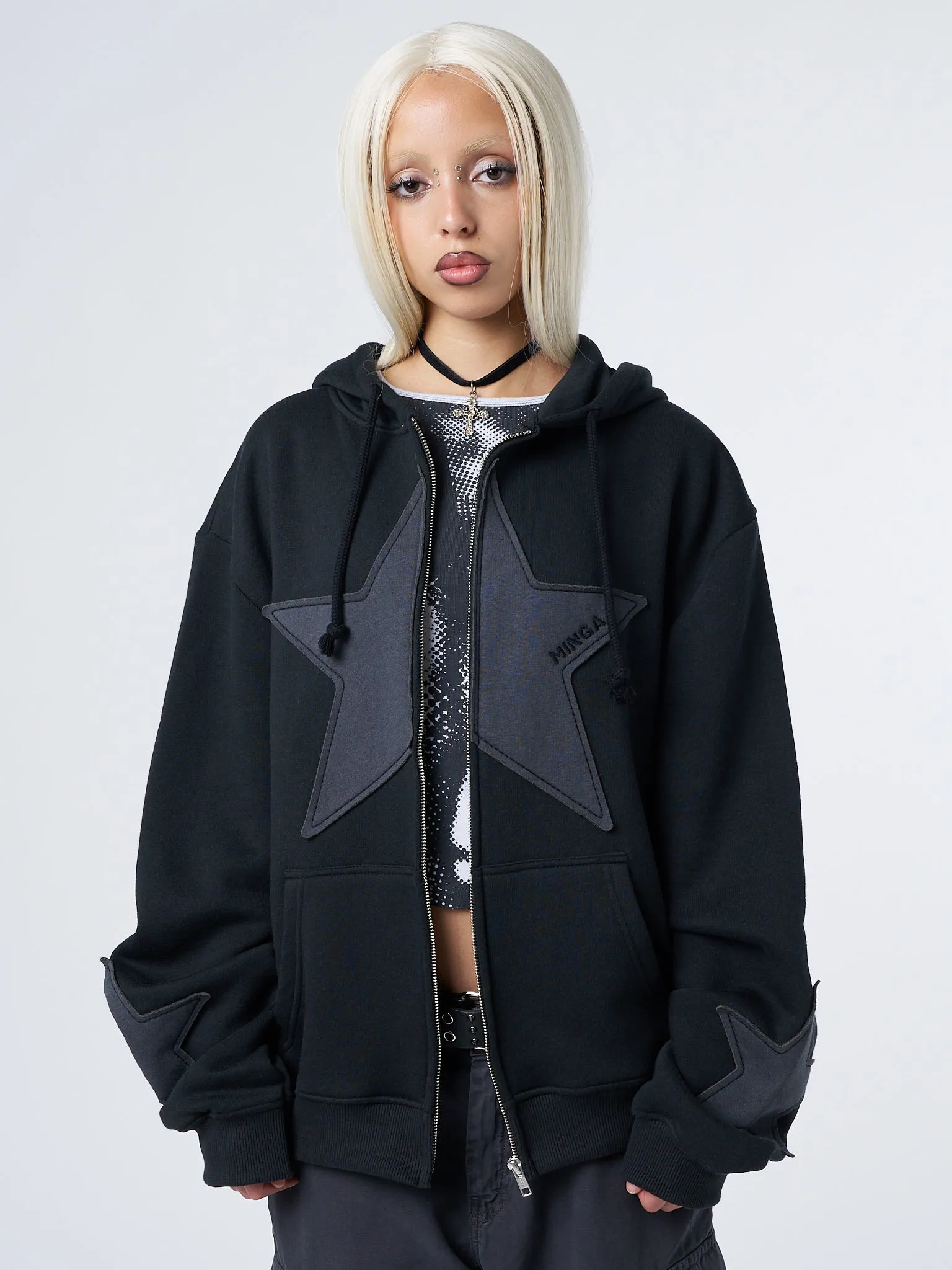 Celeste Star Oversized Black Zip Up Hoodie