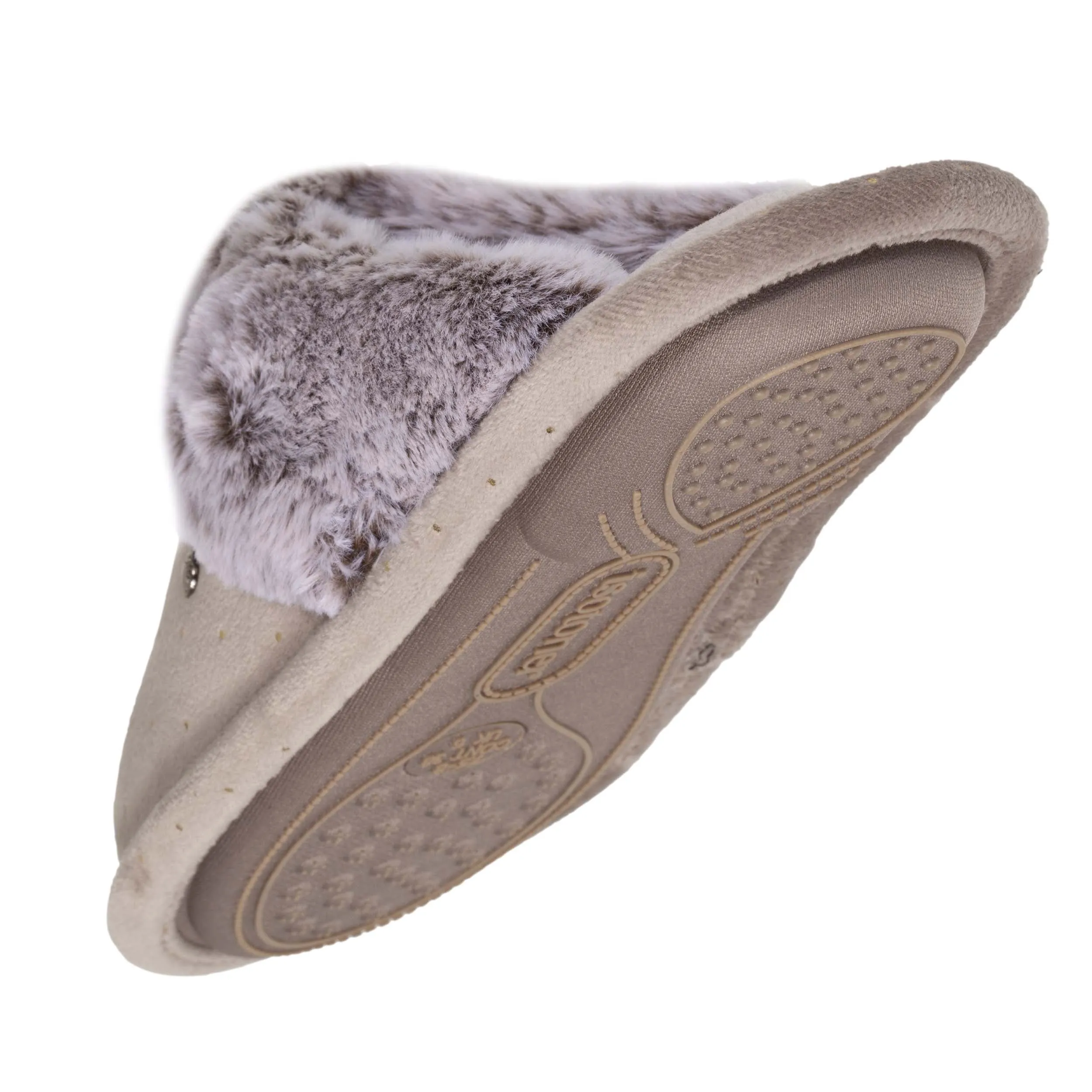 Chaussons mules Femme Pois Dorés Taupe