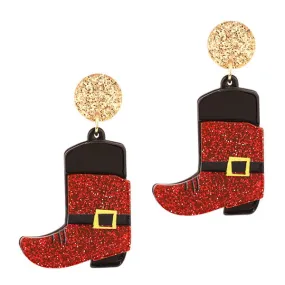 Christmas Santa Boots Glittered Resin Earrings