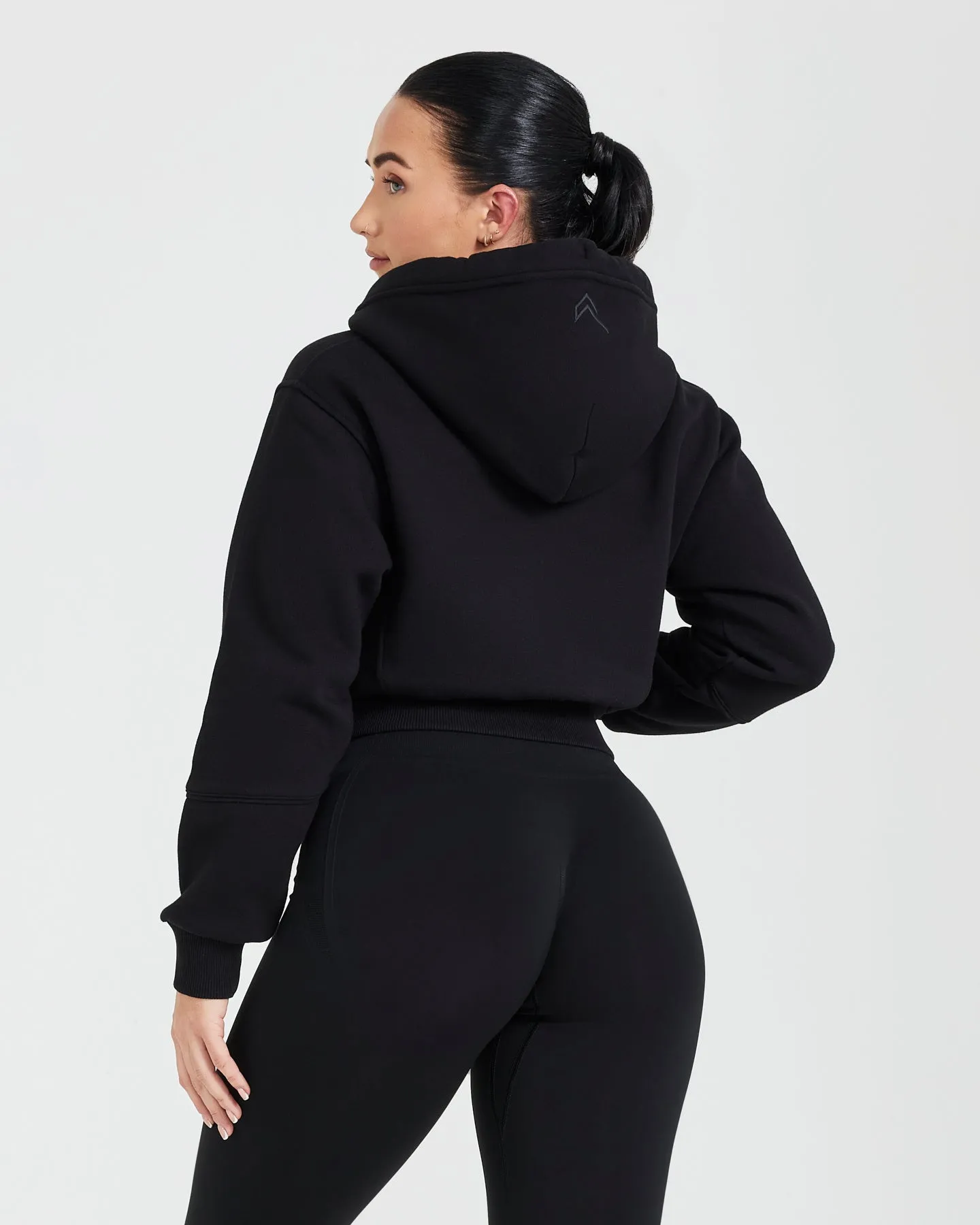 Classic Lounge Cropped Zip Through Hoodie | Black