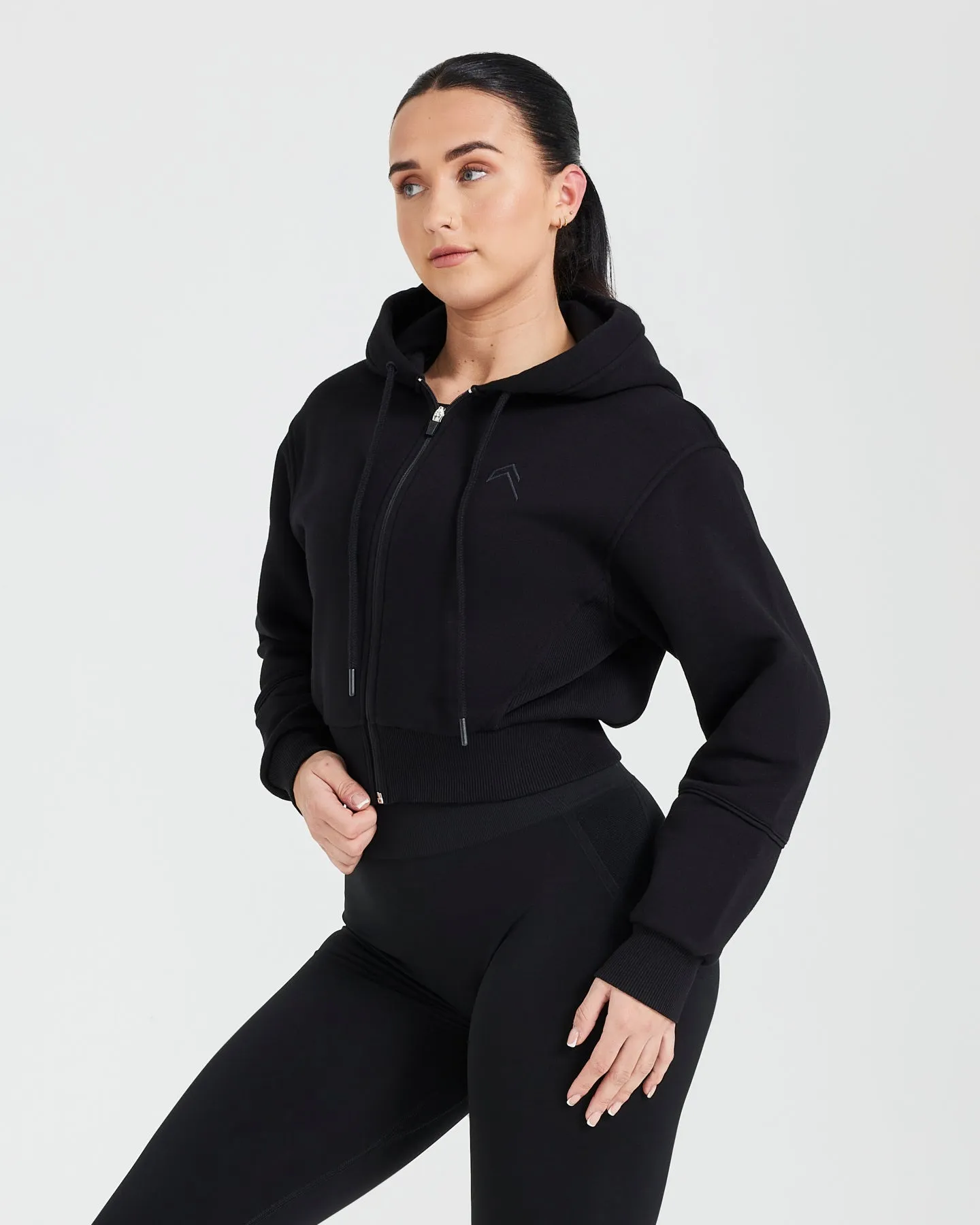 Classic Lounge Cropped Zip Through Hoodie | Black