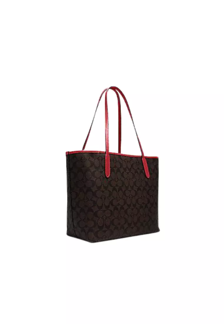 Coach Coach Signature City 5696 Tote Bag In Brown 1941 Red