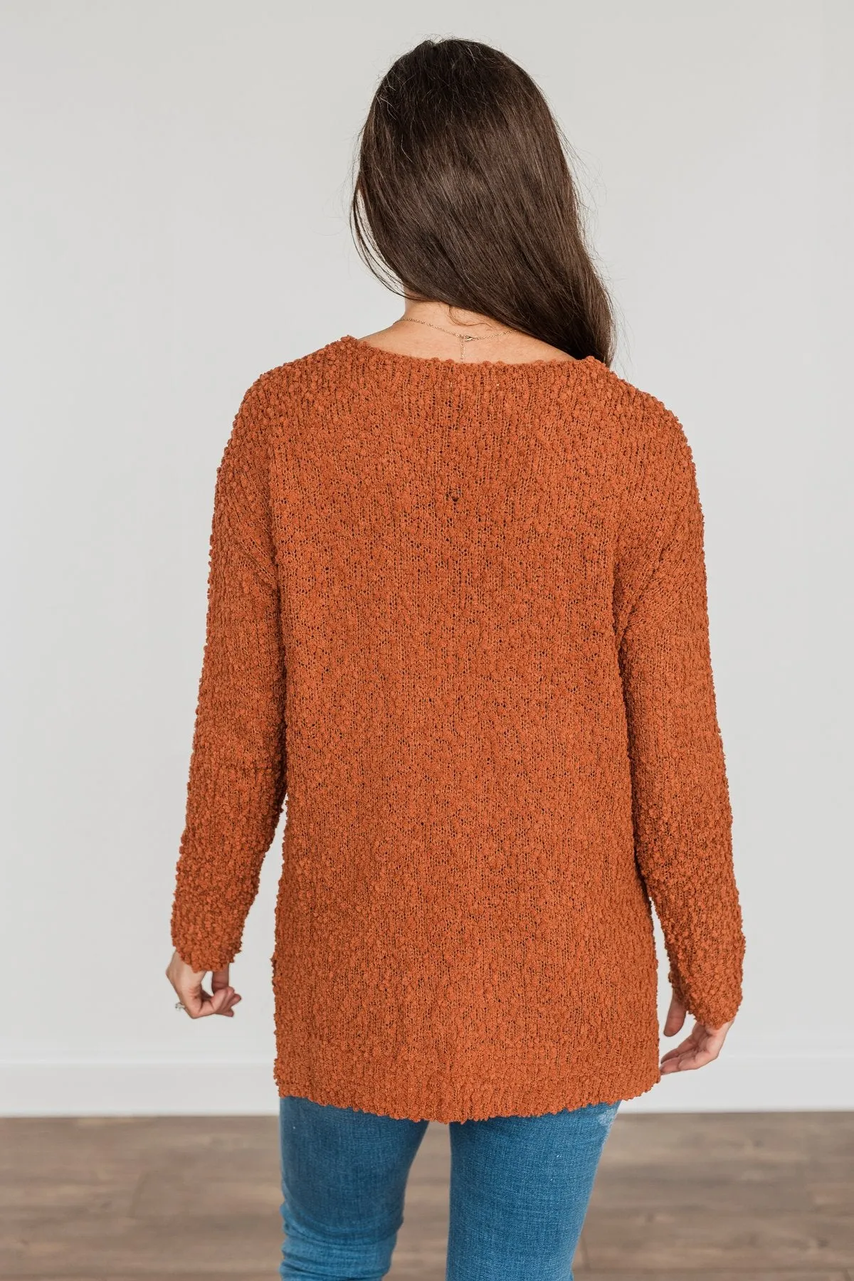 Conquer The Cold Popcorn Knit Sweater- Rust