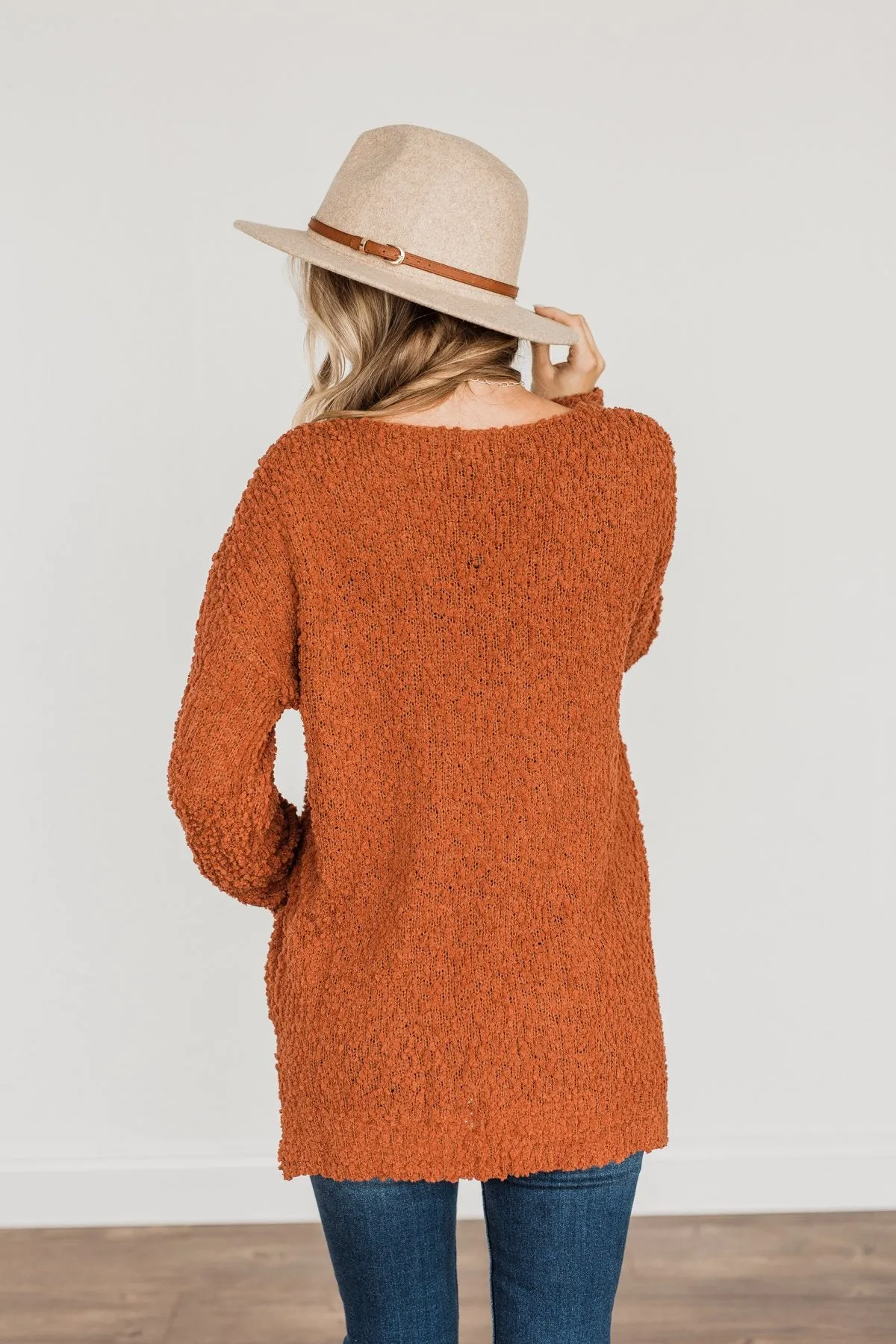 Conquer The Cold Popcorn Knit Sweater- Rust